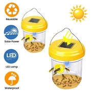Wasp Traps Outdoor Hanging, 2 Pack Solar-Powered Wasp Trap, Yellow Jacket Trap, Bee Trap for Outdside with LED Light, Flying Insects Killer, Effective and Reusable Wasp Trap for Outdoors
